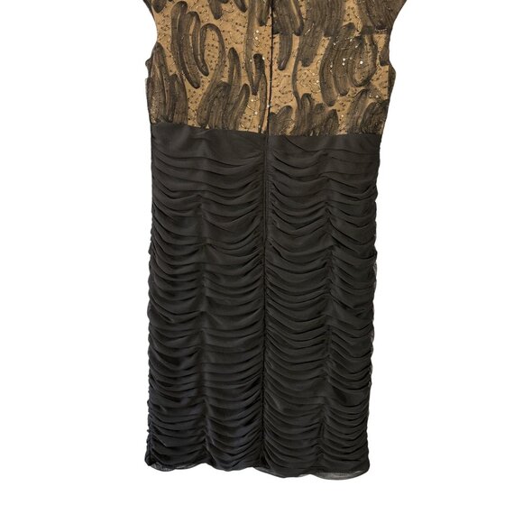 Y2K Scarlett Nite Womens Black Gold Ruched Midi Dress 6 Cap Sleeve Cocktail New - Picture 6 of 9